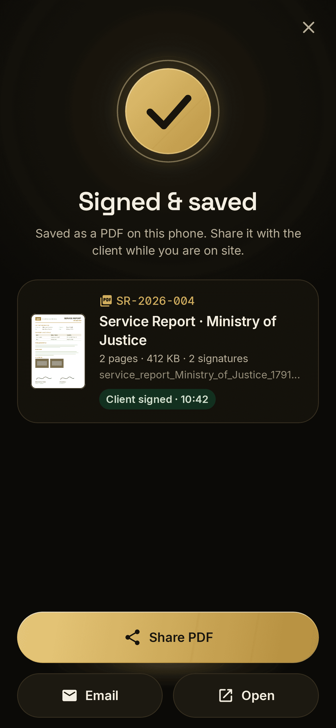 A report signed and saved as a PDF